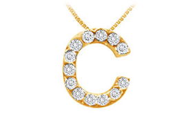 Classic C Initial Diamond Pendant : 14K Yellow Gold - 0.15 CT Diamonds