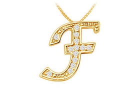 Script F Diamond Initial Pendant : 14K Yellow Gold - 0.33 CT Diamonds