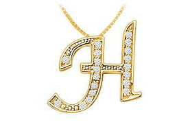 Script H Diamond Initial Pendant : 14K Yellow Gold - 0.50 CT Diamonds