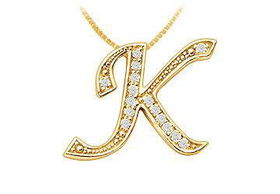 Script K Diamond Initial Pendant : 14K Yellow Gold - 0.40 CT Diamonds