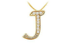 Script J Diamond Initial Pendant : 14K Yellow Gold - 0.25 CT Diamondsscript 