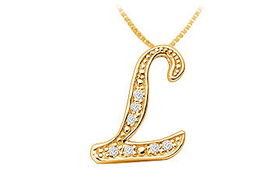 Script L Diamond Initial Pendant : 14K Yellow Gold - 0.20 CT Diamonds