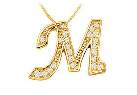 Script M Diamond Initial Pendant : 14K Yellow Gold - 0.60 CT Diamonds