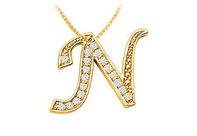 Script N Diamond Initial Pendant : 14K Yellow Gold - 0.45 CT Diamonds