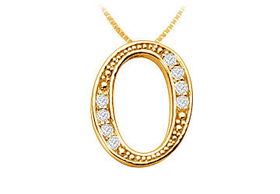 Script O Diamond Initial Pendant : 14K Yellow Gold - 0.20 CT Diamonds