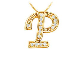 Script P Diamond Initial Pendant : 14K Yellow Gold - 0.40 CT Diamonds