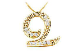 Script Q Diamond Initial Pendant : 14K Yellow Gold - 0.30 CT Diamonds