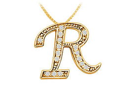 Script R Diamond Initial Pendant : 14K Yellow Gold - 0.40 CT Diamonds