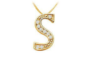 Script S Diamond Initial Pendant : 14K Yellow Gold - 0.25 CT Diamondsscript 