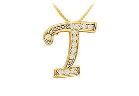 Script T Diamond Initial Pendant : 14K Yellow Gold - 0.33 CT Diamonds