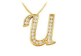 Script U Diamond Initial Pendant : 14K Yellow Gold - 0.50 CT Diamonds