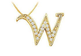 Script W Diamond Initial Pendant : 14K Yellow Gold - 0.50 CT Diamonds