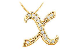 Script X Diamond Initial Pendant : 14K Yellow Gold - 0.35 CT Diamonds