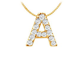 Classic A Initial Diamond Pendant : 14K Yellow Gold - 0.15 CT Diamonds