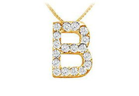 Classic B Initial Diamond Pendant : 14K Yellow Gold - 0.20 CT Diamonds
