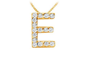 Classic E Initial Diamond Pendant : 14K Yellow Gold - 0.15 CT Diamondsclassic 