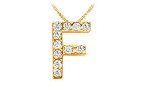 Classic F Initial Diamond Pendant : 14K Yellow Gold - 0.15 CT Diamondsclassic 