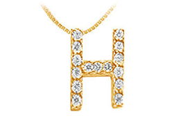 Classic H Initial Diamond Pendant : 14K Yellow Gold - 0.15 CT Diamonds