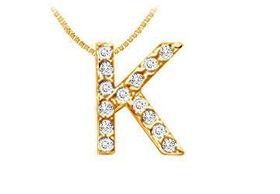 Classic K Initial Diamond Pendant : 14K Yellow Gold - 0.15 CT Diamondsclassic 