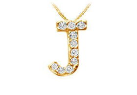 Classic J Initial Diamond Pendant : 14K Yellow Gold - 0.10 CT Diamonds