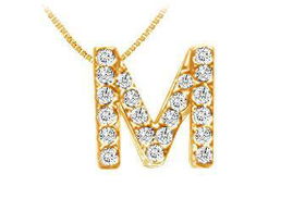 Classic M Initial Diamond Pendant : 14K Yellow Gold - 0.25 CT Diamonds