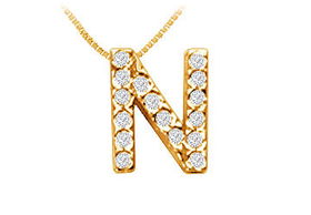 Classic N Initial Diamond Pendant : 14K Yellow Gold - 0.15 CT Diamonds