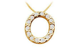 Classic O Initial Diamond Pendant : 14K Yellow Gold - 0.15 CT Diamonds