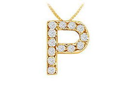 Classic P Initial Diamond Pendant : 14K Yellow Gold - 0.15 CT Diamonds