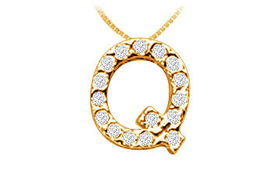 Classic Q Initial Diamond Pendant : 14K Yellow Gold - 0.15 CT Diamonds