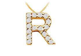 Classic R Initial Diamond Pendant : 14K Yellow Gold - 0.15 CT Diamondsclassic 