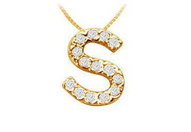 Classic S Initial Diamond Pendant : 14K Yellow Gold - 0.15 CT Diamonds