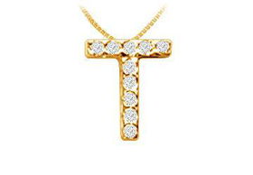 Classic T Initial Diamond Pendant : 14K Yellow Gold - 0.10 CT Diamonds