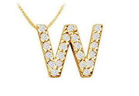 Classic W Initial Diamond Pendant : 14K Yellow Gold - 0.25 CT Diamonds