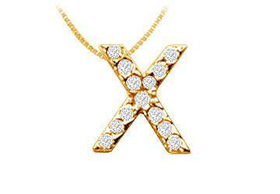 Classic X Initial Diamond Pendant : 14K Yellow Gold - 0.15 CT Diamonds