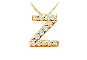 Classic Z Initial Diamond Pendant : 14K Yellow Gold - 0.15 CT Diamonds
