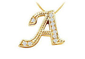 Script A Diamond Initial Pendant : 14K Yellow Gold - 0.15 CT Diamonds