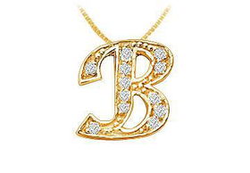 Script B Diamond Initial Pendant : 14K Yellow Gold - 0.20 CT Diamonds