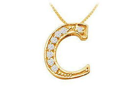 Script C Diamond Initial Pendant : 14K Yellow Gold - 0.15 CT Diamonds