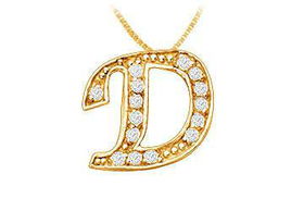Script D Diamond Initial Pendant : 14K Yellow Gold - 0.25 CT Diamonds