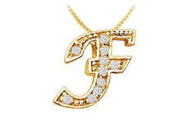 Script F Diamond Initial Pendant : 14K Yellow Gold - 0.15 CT Diamondsscript 