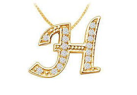 Script H Diamond Initial Pendant : 14K Yellow Gold - 0.25 CT Diamonds