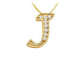Script J Diamond Initial Pendant : 14K Yellow Gold - 0.15 CT Diamonds