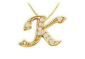 Script K Diamond Initial Pendant : 14K Yellow Gold - 0.15 CT Diamondsscript 