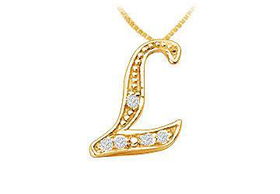 Script L Diamond Initial Pendant : 14K Yellow Gold - 0.10 CT Diamonds