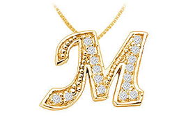 Script M Diamond Initial Pendant : 14K Yellow Gold - 0.25 CT Diamonds