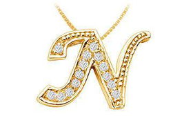 Script N Diamond Initial Pendant : 14K Yellow Gold - 0.25 CT Diamonds