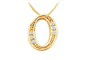 Script O Diamond Initial Pendant : 14K Yellow Gold - 0.10 CT Diamondsscript 