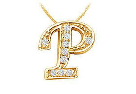 Script P Diamond Initial Pendant : 14K Yellow Gold - 0.15 CT Diamonds