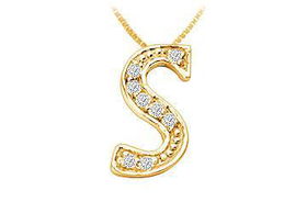 Script S Diamond Initial Pendant : 14K Yellow Gold - 0.15 CT Diamondsscript 