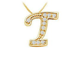 Script T Diamond Initial Pendant : 14K Yellow Gold - 0.15 CT Diamondsscript 